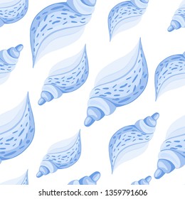 Trendy blue seashells vector seamless pattern. Underwater backdrop. Abstract shell marine wallpaper. 