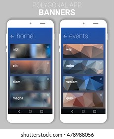 Trendy blurred polygonal website header banner webdesign kit witn smartphone mockup