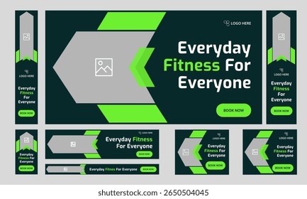 Design de banner de pacote de web para mídia social post, métodos de exercícios diários web set banner design, formato de arquivo eps 10 vetorial totalmente personalizável