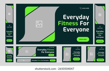Design de banner de pacote de web para mídia social post, métodos de exercícios diários web set banner design, formato de arquivo eps 10 vetorial totalmente personalizável