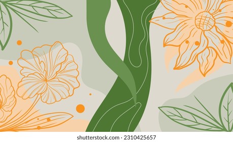 Plantillas de arte líquido de elementos abstractos bohemios modernos con elementos florales. Para publicaciones en medios sociales, aplicaciones móviles, diseños de banners y anuncios web, de Internet. Fondo de moda Estilo boho