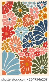trendy bohemian flowers decoration background with retro concept. vector print. trendy background. summer flowers