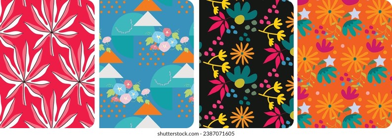 Trendy bohemian style floral banners and posters templates. Plants and trees abstract greeting card or invitation designs. Vector illustration.