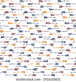 Trendy boho arrows graphic seamless pattern. Ethnic rustic design. Native american motive. Cupid arrows illustration. Kids clothes textile print patter. Weapon objects.