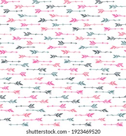 Trendy boho arrows graphic seamless ornament. Ethnic rustic design. Native american theme. Bohemian arrows isolated. Scrapbook or wrapping paper pattern. Weapon symbols.