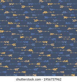 Trendy boho Pfeile zeigen nahtlose grafische Ornamente. Ethnische Vintage-Design. Indianerisches Thema. Doodle Pfeile Illustration. Kinderbekleidung Stoffmuster bedrucken patter. Jagd auf Objekte.