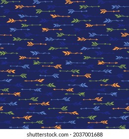 Trendy boho arrows graphic seamless pattern. Ethnic apache design. Indigenous indian motif. Valentine arrows isolated. Kids room wallpaper pattern. Weapon symbols.