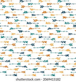 Trendy boho arrows graphic seamless pattern. Ethnic apache design. Tribal indian theme. Boho arrows illustration. Kids clothes fabric print patter. Hunting objects.
