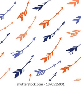 Trendy boho arrows vector seamless pattern. Ethnic aztec design. Indigenous american motif. Hand drawn arrows illustration. Kids clothes textile print patter. Archery objects.