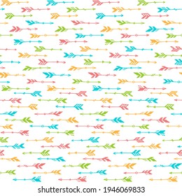 Trendy boho Pfeile Vektornahtlose Ornament. Ethnische navajo-Design. Indigene amerikanische Themen. Cupid Pfeile Illustration. Kinderbekleidung Stoffmuster bedrucken patter. Jagd auf Objekte.