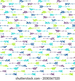 Trendy boho arrows vector seamless pattern. Ethnic vintage design. Indigenous indian theme. Cupid arrows illustration. Boys room wallpaper pattern. Weapon objects.