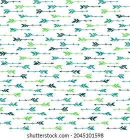Trendy boho arrows vector seamless pattern. Ethnic apache design. Tribal indian theme. Hand drawn arrows isolated. Boys room wallpaper pattern. Hunting objects.
