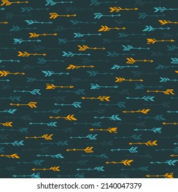 Trendy boho arrows vector seamless pattern. Ethnic scandinavian design. Indigenous american theme. Hand drawn arrows illustration. Boys room wallpaper pattern. Weapon symbols.