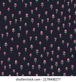 Trendy boho illustration with floral rustic pattern on dark background.
