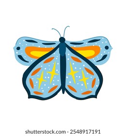 desenho animado da mariposa boho na moda. chique hippie, natureza vintage, terráqueo sinal de mariposa boho na moda livre. ilustração vetor símbolo isolado