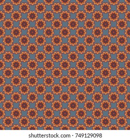 Trendy boho tile. Unique gray, red and orange geometric vector swatch. Creative Ethnic Mandala seamless pattern. Perfect for wrapping paper, wallpaper, textile and surface design.