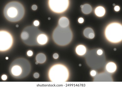 El fondo de Vector Bokeh de moda se puede usar para el diseño de fotos de carteles de Anuncio navideño. Círculos de Bokeh de enfoque suave aislados fondo negro. 