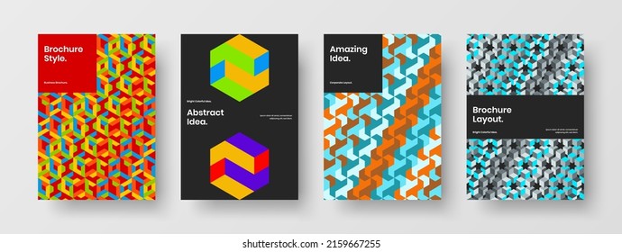 Trendy book cover A4 vector design concept bundle. Abstract geometric shapes front page illustration composition.