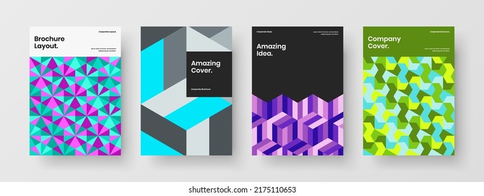 Juego de ilustraciones vectoriales de diseño A4 del folleto de moda. Composición de concepto de baldosas geométricas vívidas de la compañía.