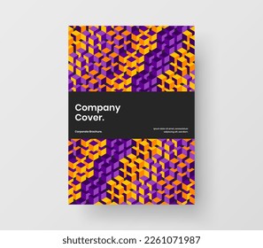 Trendy booklet A4 design vector concept. Vivid mosaic shapes magazine cover template.