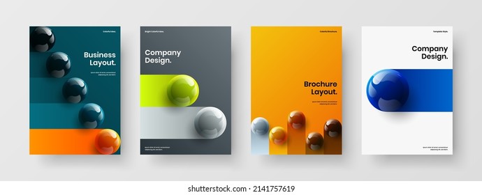 Trendy booklet A4 vector design layout bundle. Vivid 3D spheres postcard concept set.