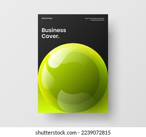 Trendy booklet A4 vector design illustration. Unique realistic balls company cover concept.