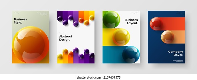 Trendy booklet design vector illustration set. Premium realistic balls brochure template collection.