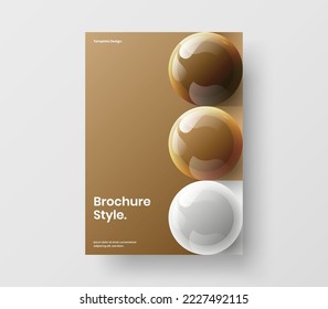 Trendy booklet design vector layout. Premium 3D spheres corporate identity concept.