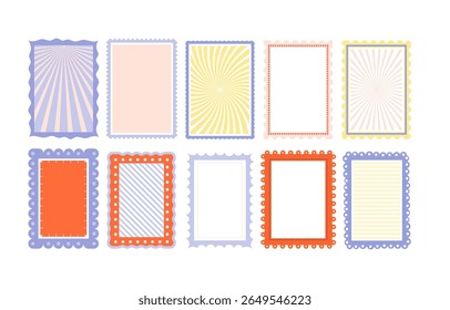 Trendy border collection with geometric patterns and curved shapes. Set of frames with wavy edges. Flat vector , vector print