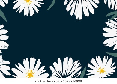 Trendy  border with daisies trendy abstract floral design, place for a text 