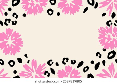 Trendy  border with flowers  trendy abstract floral design, place for a text 