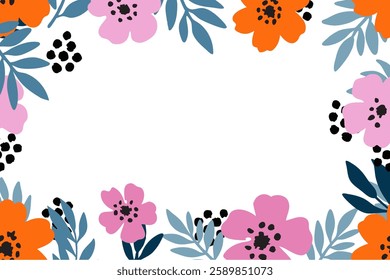Trendy  border with flowers  trendy abstract floral design, place for a text 
