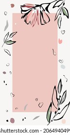Plantilla editable de moda botánica abstracta para redes sociales, historias y posts, ilustración vectorial Fondo floral rosa para historias. Frame, Mockup para la publicidad. Diseño de fondo