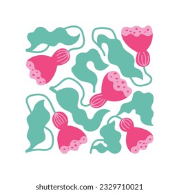 Trendy botanical abstract flower poster. Modern naive hippie groovy vector art illustration.