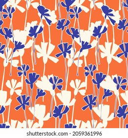 Trendy botanical illustration, fashionable multicolored floral seamless pattern. Hand drawn Dianthus flowers, digital design. Fabric, textile design, surface pattern design