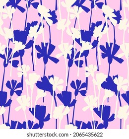 Trendy botanical illustration, fashionable multicolored floral seamless pattern. Hand drawn Dianthus flowers, digital design. Fabric, textile design, surface pattern design