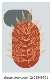 Trendy botanical illustration with organic lines and geometric forms. Earthy colors and abstract composition make it perfect for modern interior or digital designs
