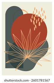 Trendy botanical illustration with organic lines and geometric forms. Earthy colors and abstract composition make it perfect for modern interior or digital designs.