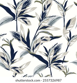 Trendy botanical leaves in the forest seamless pattern vector design for fashion,fabric,wallpaper, and all prints on color background 