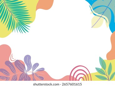 Trendy botanical vertical layout with abstract tropical foliage and pastel colors. summer poster. summer sale, social media promotional content. Vector banner