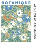 Trendy botanical wall art poster with floral design in danish pastel colors. Modern naive groovy funky interior decorations, paintings. Fauvism Matisse style poster.