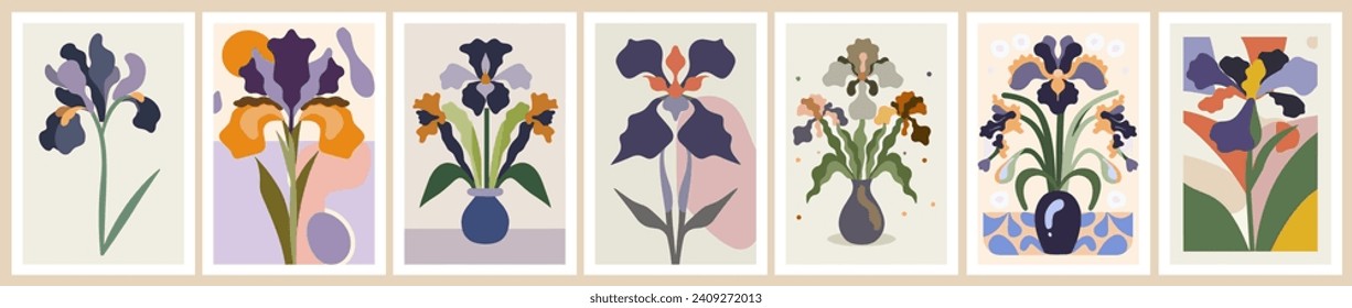 Trendy botanical wall arts with Iris flowers.