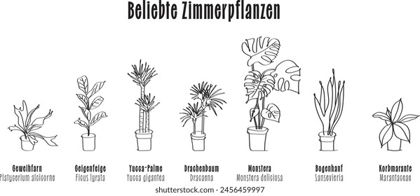 In: Trendy botanische Elemente. Handgezeichnete Zimmerpflanzen. Stilvolle Pflanzen und Töpfe. Beliebte Pflanzen für Einladung speichern Sie die Dattelkarte. Vektorgrafik