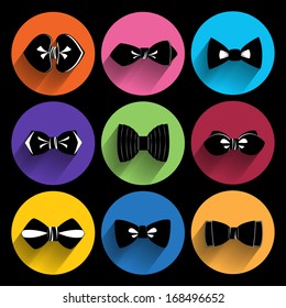 Trendy  bow tie  Icons With Long Shadow.