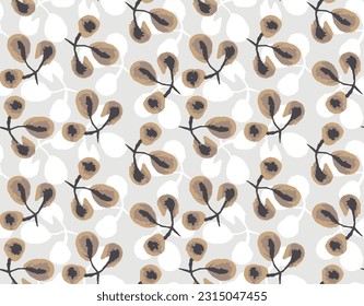 Trendy branch and leaves brown background seamless vector pattern.