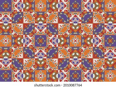 Trendy bright color seamless pattern in orange red violet for decoration, paper, tiles, textiles, carpet, pillows. Home decor, interior design, cloth design.