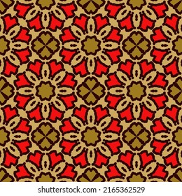 Trendy bright color seamless pattern in red yellow for decoration, paper, tiles, textiles, carpet, pillows. Home decor, interior design, cloth design.