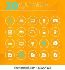 Trendy bright flat design multimedia icons