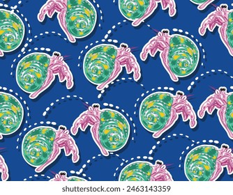 Trendy and Bright Hand drawn Hermit crabs Seamless pattern Vector illustration ,Design for fashion , fabric, textile, wallpaper , wrapping and all prints 