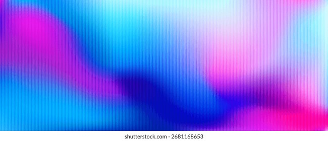 Gradiente de cor neon brilhante moderno com textura de vidro fractal com nervuras verticais. Efeito de vidro fractal abstrato. Distorção futurista. Modelo de desfoque de vidro com nervuras. Ilustração vetorial para seu design